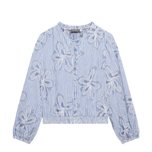 Mint Velvet Blue Striped Embroidered Floral Blouse